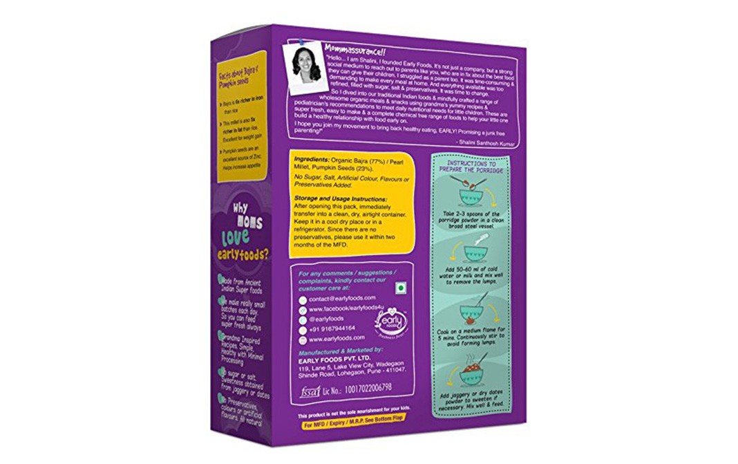 Early Foods Seeds Of Pumpkin & Bajra Porridge Mix   Box  200 grams